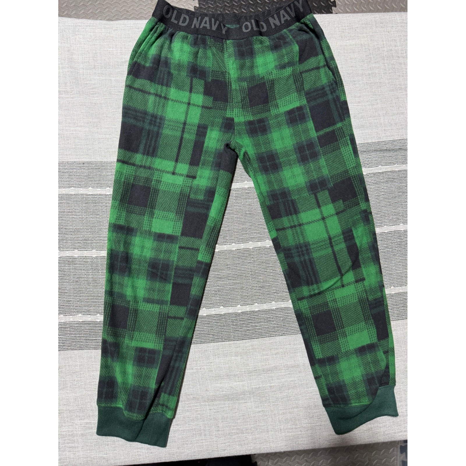 Old Navy Boys M 8 Green Black Plaid Fleece Pajama Pants Sleepwear Joggers
